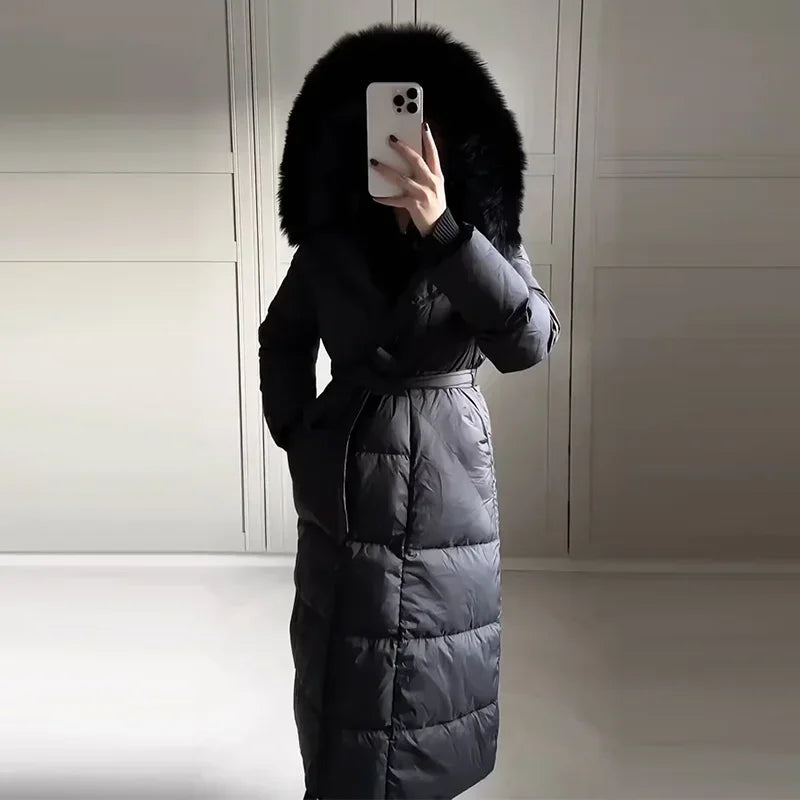 Casual Hooded With Zipper And Lace Up Front And Faux Fur Collar Coat for Women