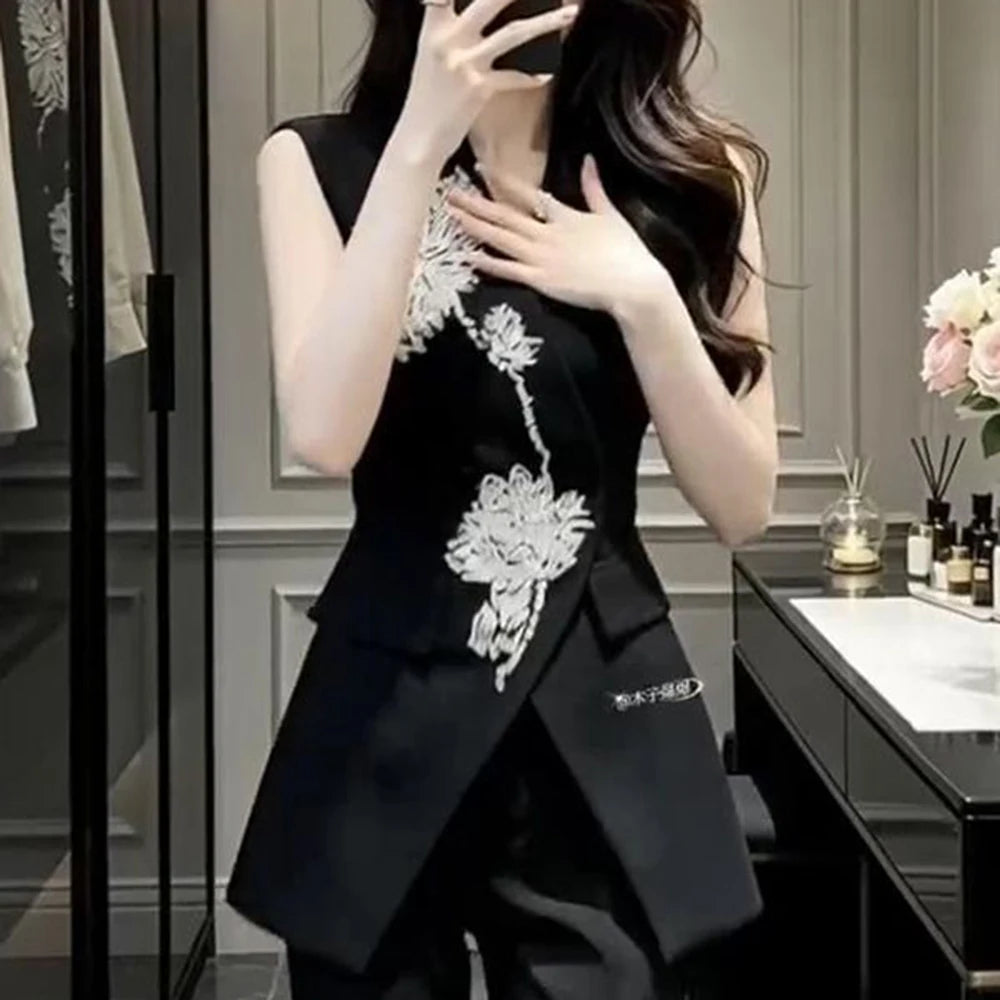 Chic Slim Diamond Detail Sleeveless Blazer for Women