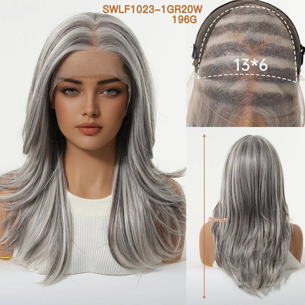 Long Silver Grey Lace Front Wig With Realistic Pre Plucked Hairline for Women
