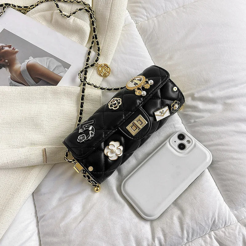 Textured Diamond Grid Crossbody Shoulder Bag for Women