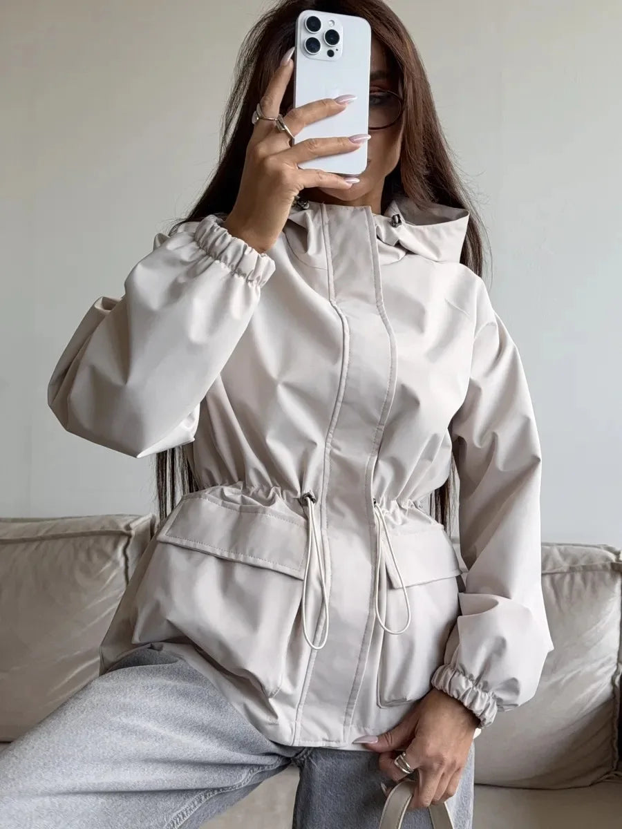 Hooded Hardshell Jacket With Pockets And Zipper for Women