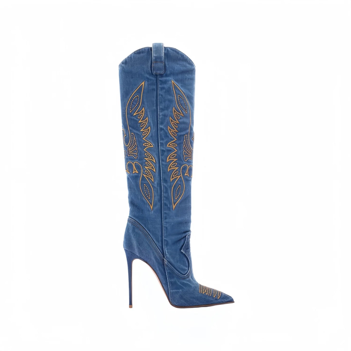 Retro Embroidered Rhinestone Knee High Cowboy Boots for Women