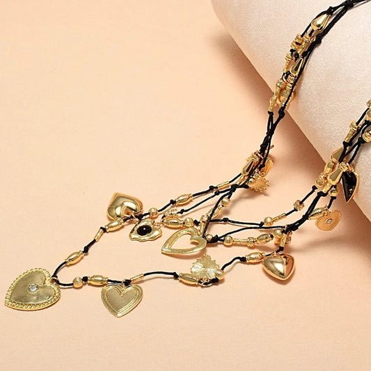 Vintage Multi Layer Rope Heart Pendant Necklaces for Women Personality Metal Love Chokers Necklaces Jewelry Accessories