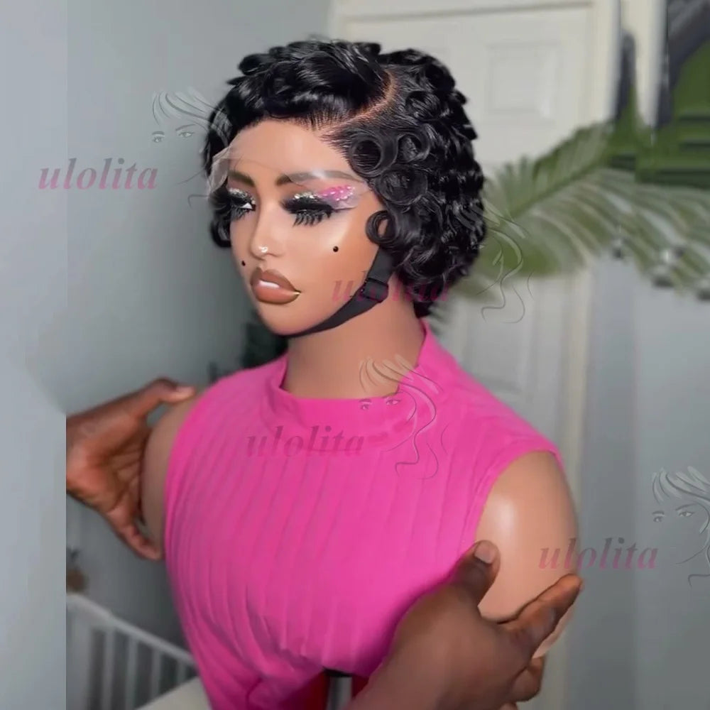 Curly Pixie Cut Lace Front Human Hair Wig for Women