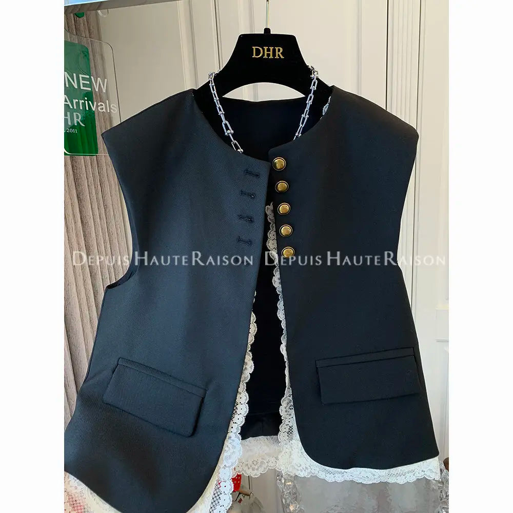 Premium Elegant Lace Two Piece Suit Vest Set for Women
