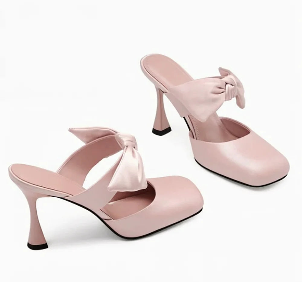 Square Toe Blush Pink Leather Mules