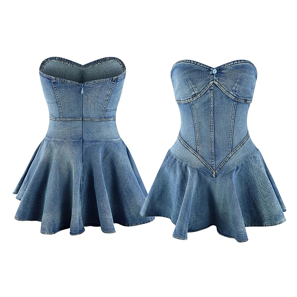 Strapless Backless Denim Mini Dress