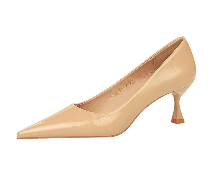 Classic Patent Leather Kitten Heel Office Pumps for Women