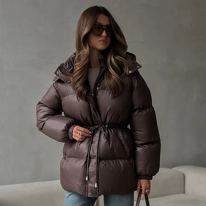 Detachable Hood Cropped Padded Winter Jacket for Women