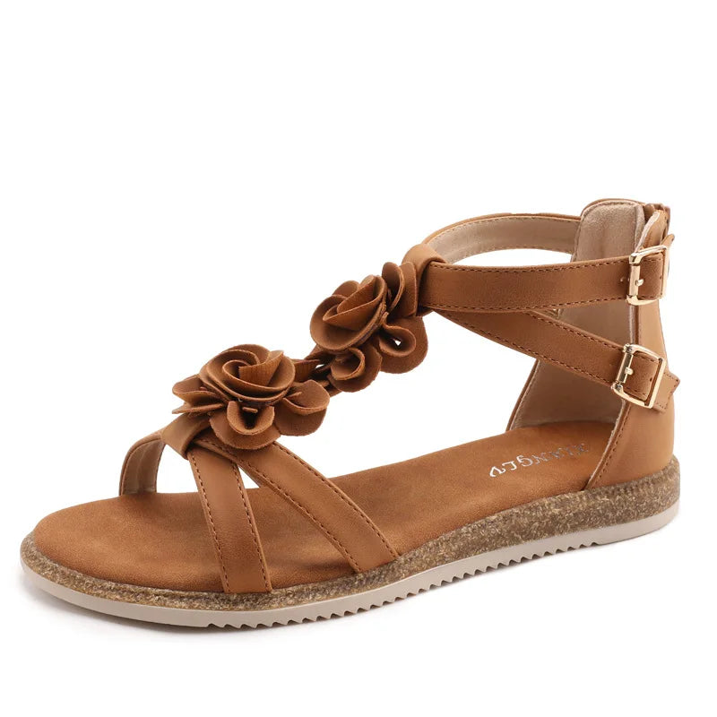 Strappy Bohemian Floral Printed Flat Sandals for Women