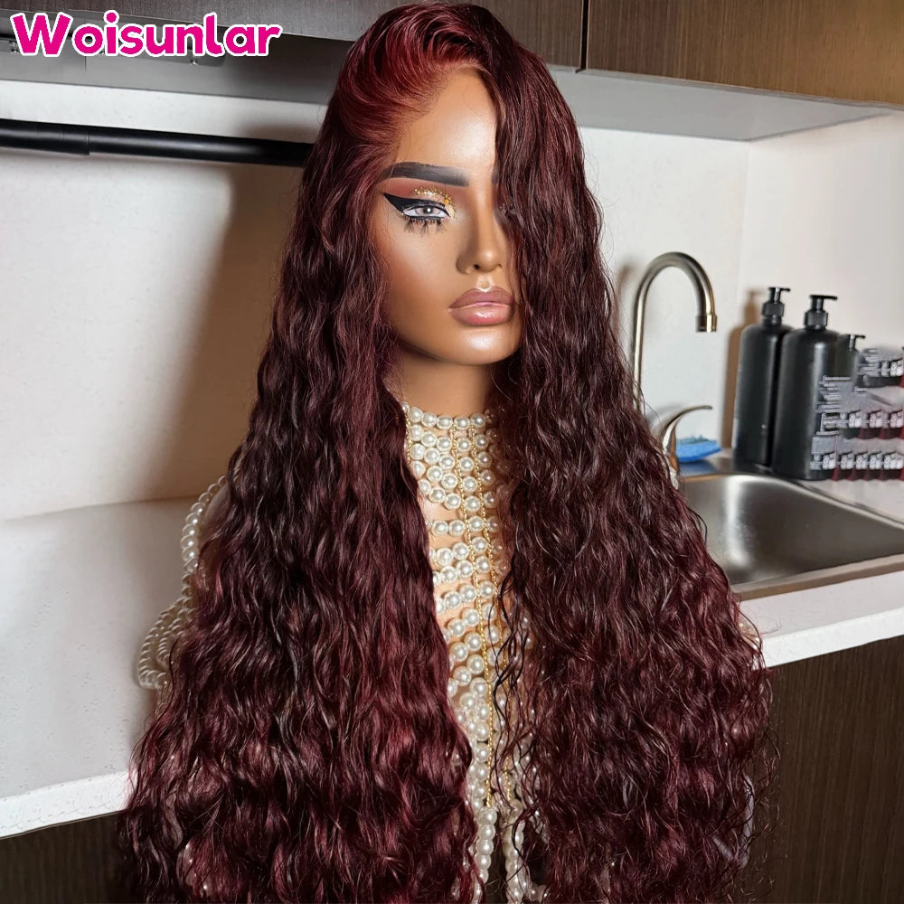 36 Inches dark 99j Lace Front Human Hair Wigs Jerry Curly Black Women13x4 Transparent Lace Natural colored human hair on sale