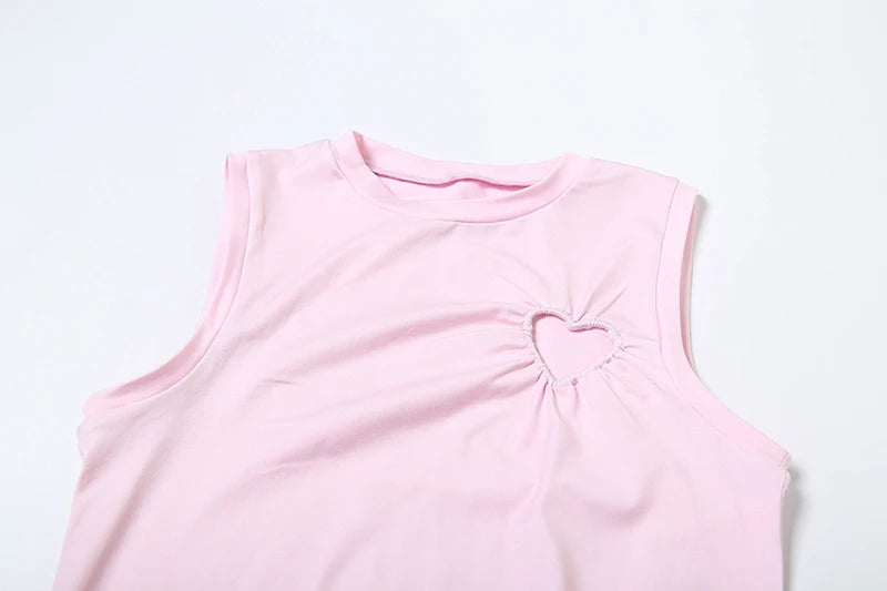 Heart Cutout Sleeveless Two Piece Set With High Waist Pants for Women
