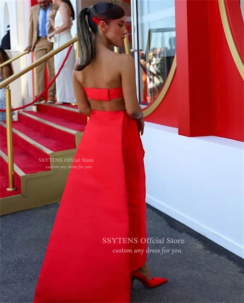 Elegant Red Satin Mermaid Floor Length Prom Dress for Women