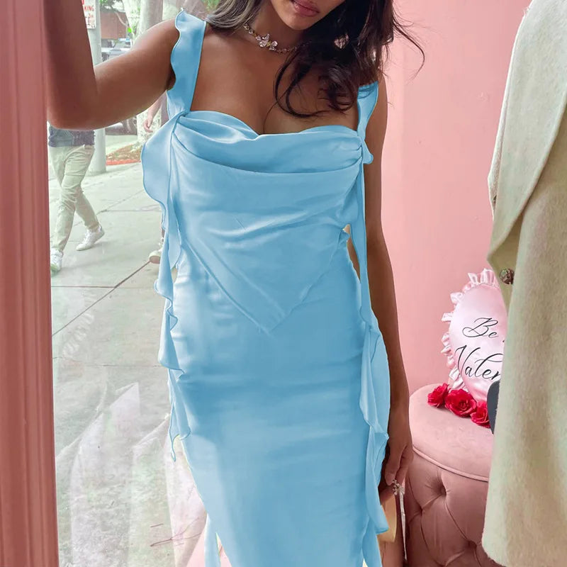 Cryptographic Fairycore Ribbon Sexy Backless Summer Maxi Dress Fashion Outfits Elegant Sleeveless Gown Party Club Split Dresses