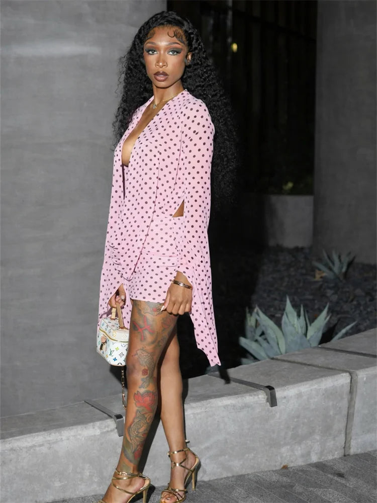Sexy Polka Dot Backless Batwing Sleeve Dress for Women