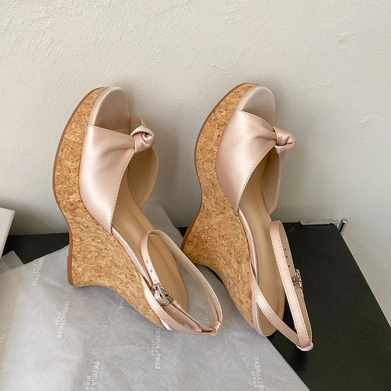 Peep Toe Suede Wedge Sandals With Platform Heel Buckle for Women