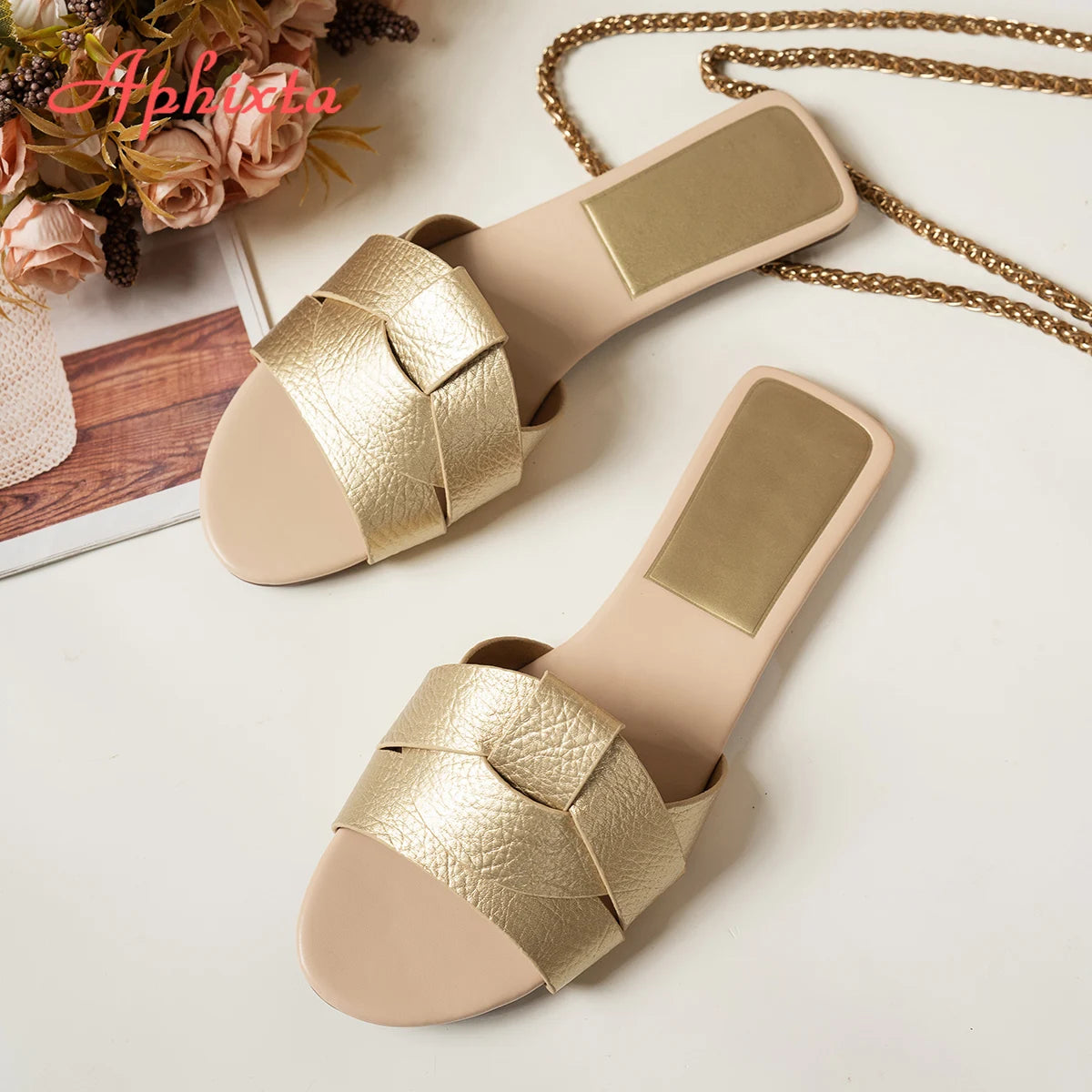 Gold Woven Cross Tie Slides