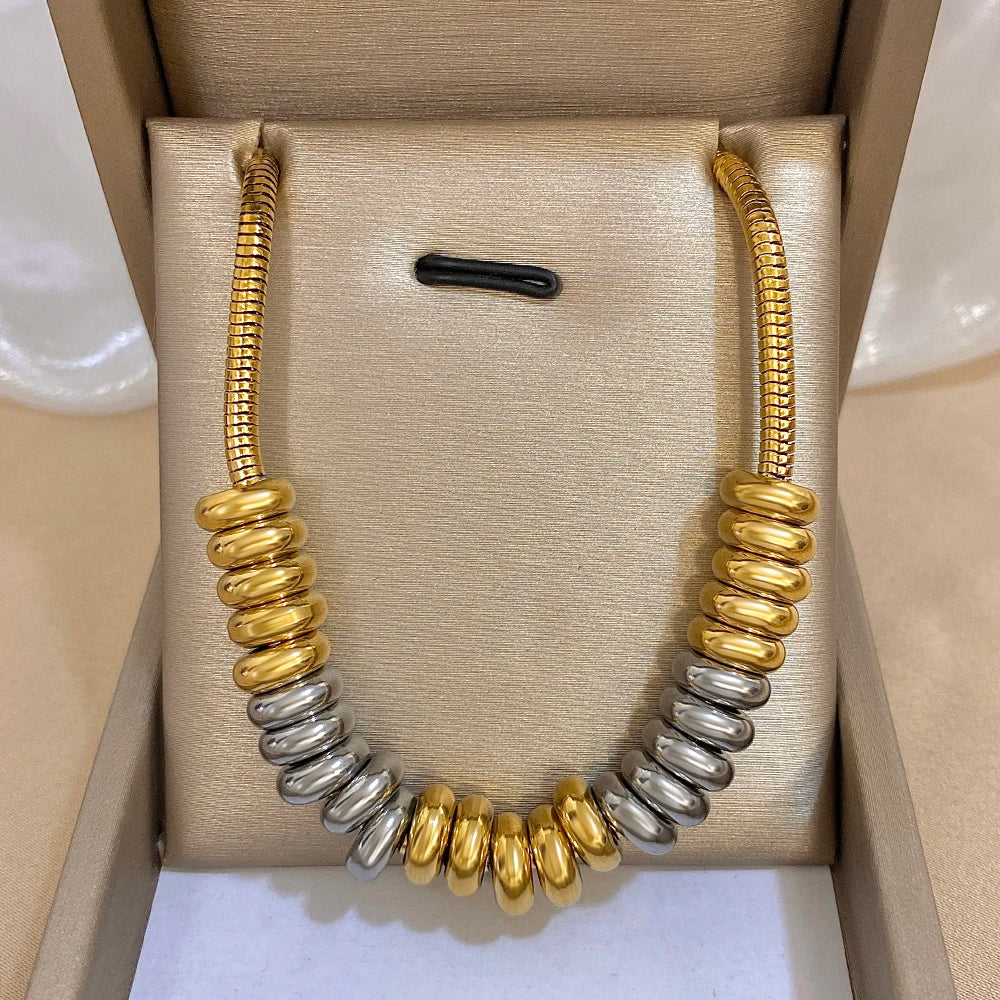 Flashbuy Gold Color Thick Chain Stainless Steel Necklace for Women Fashion Statement Bead Pendant Party Jewelry Accessory