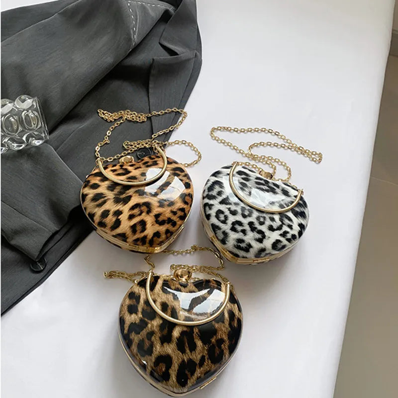Leopard Print Heart Shaped Acrylic Clutch