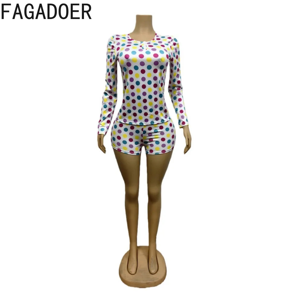 Cute Colorful Polka Dot Print Two-Piece Set for Women