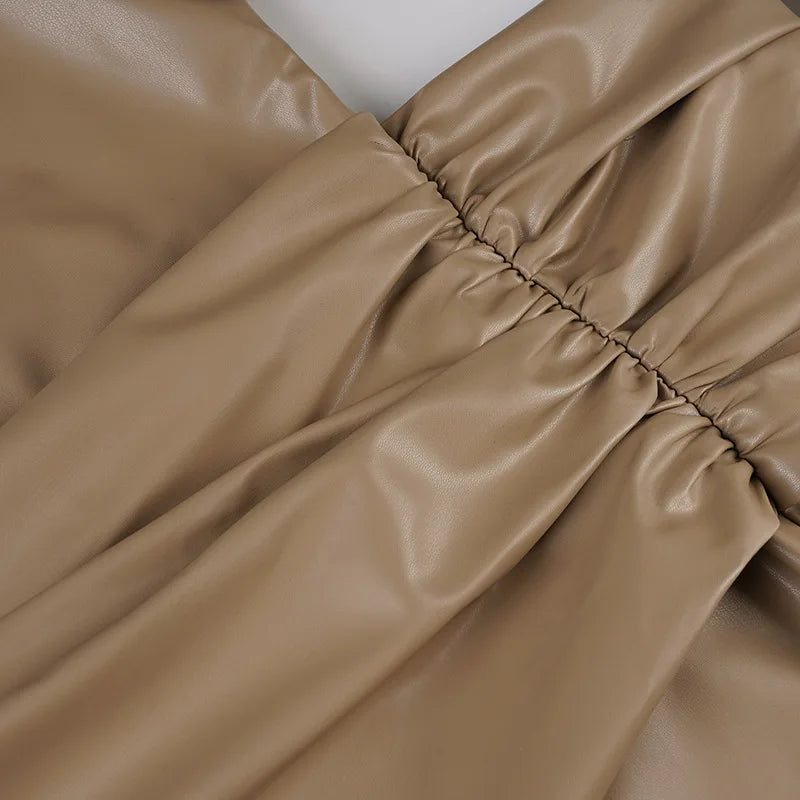 FAGADOER Sexy Ruched Patchwork Bodycon Long Dress Women Halter Deep V-neck Backless Dresses Female Streetwear Vestidos 2025 New