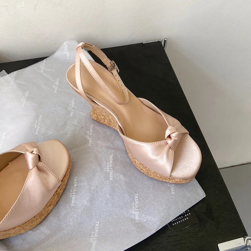 Peep Toe Suede Wedge Sandals With Platform Heel Buckle for Women