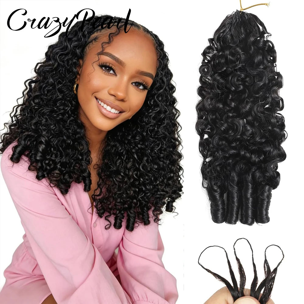 Pre Separated Curly Human Hair Crochet Extensions for Women