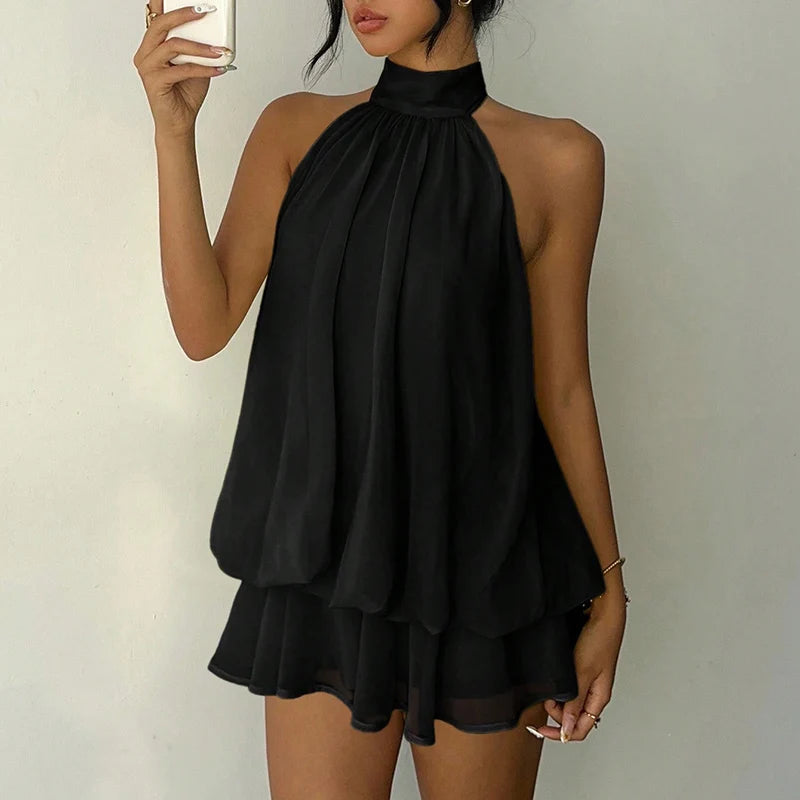 Chic Halter Neck Off Shoulder Backless Mini Dress For Women