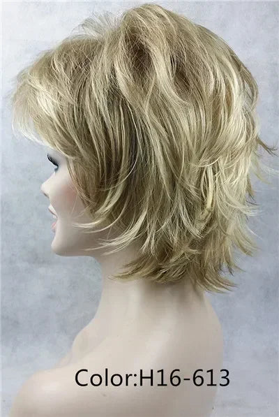 Fluffy Short Straight Layered Blonde Synthetic Wig For Women