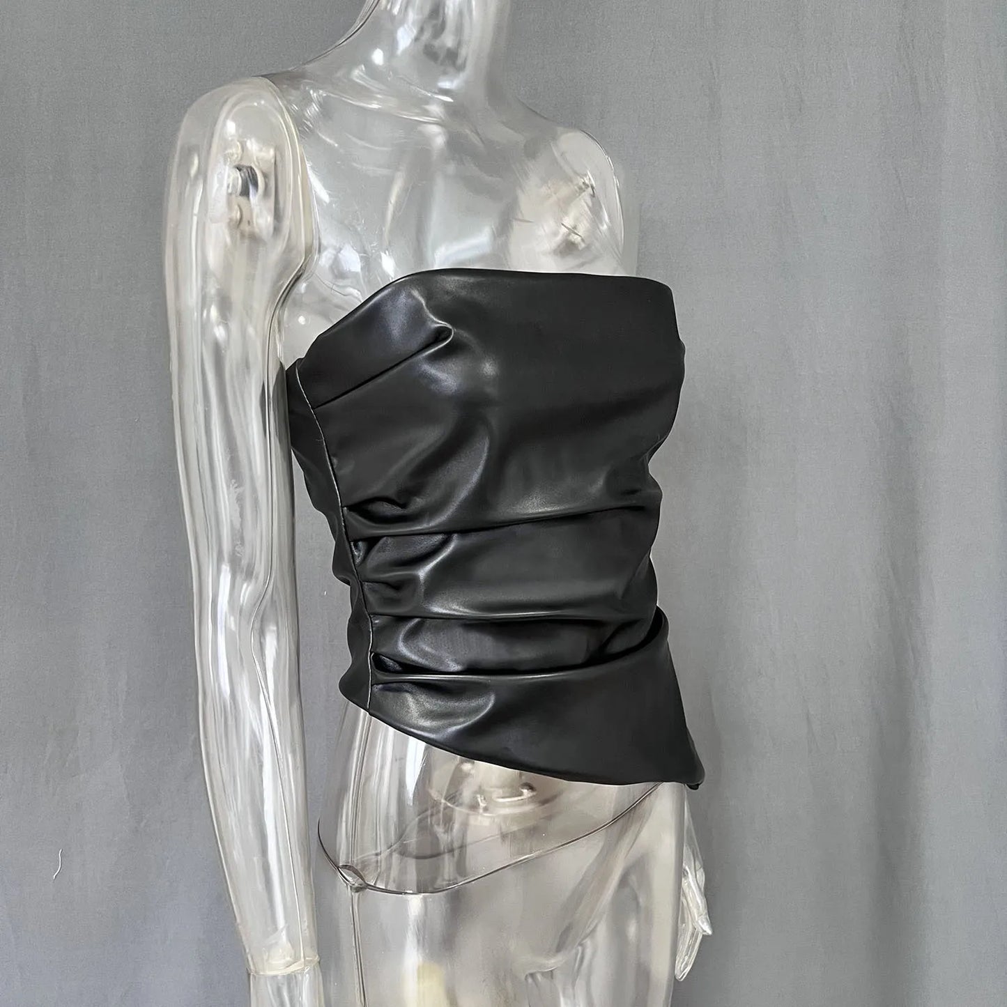Zippered PU Leather Tube Top