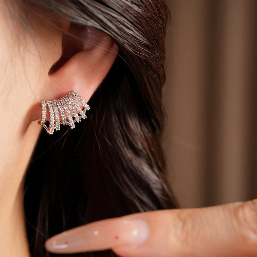 Gold Tone Curved Cubic Zirconia Earrings