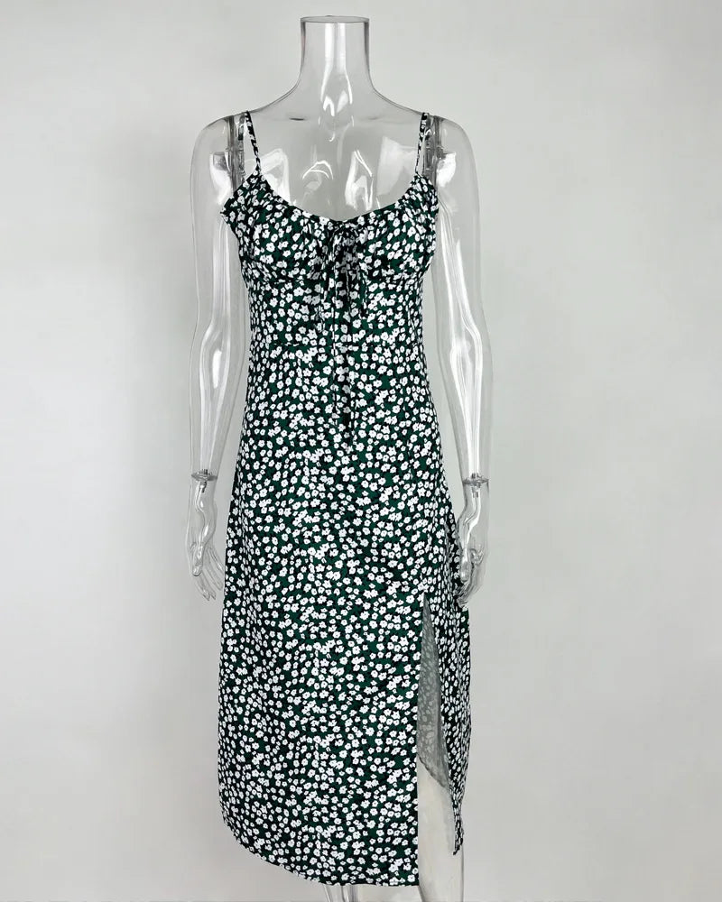 Floral Print Spaghetti Strap Dress for Women Beach Party Style