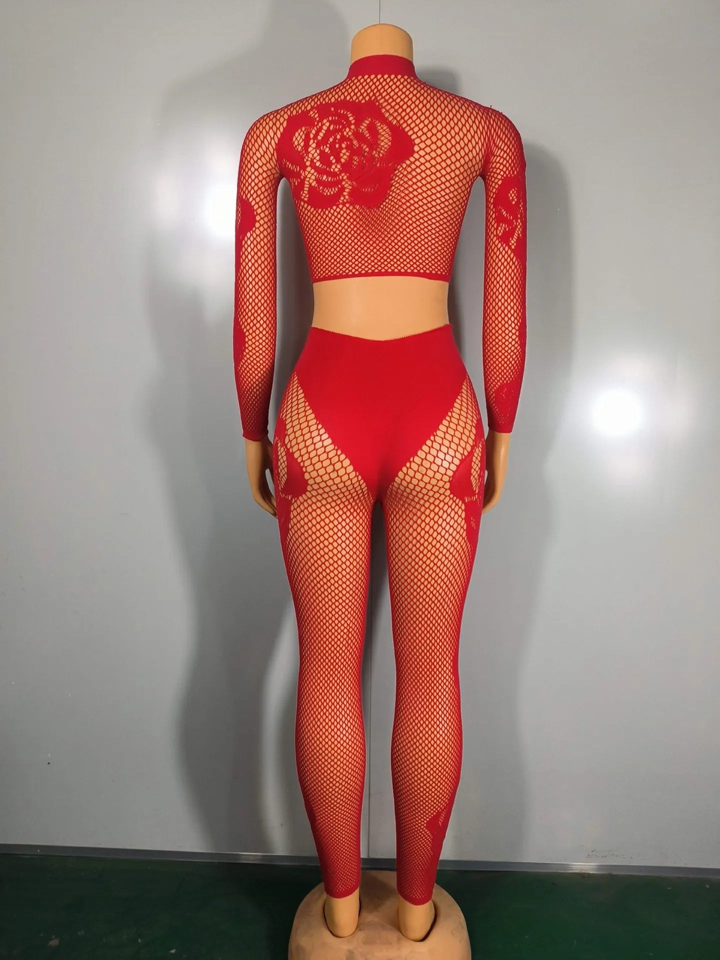 Chic Sheer Mesh Crochet Floral Two Piece Set for Women