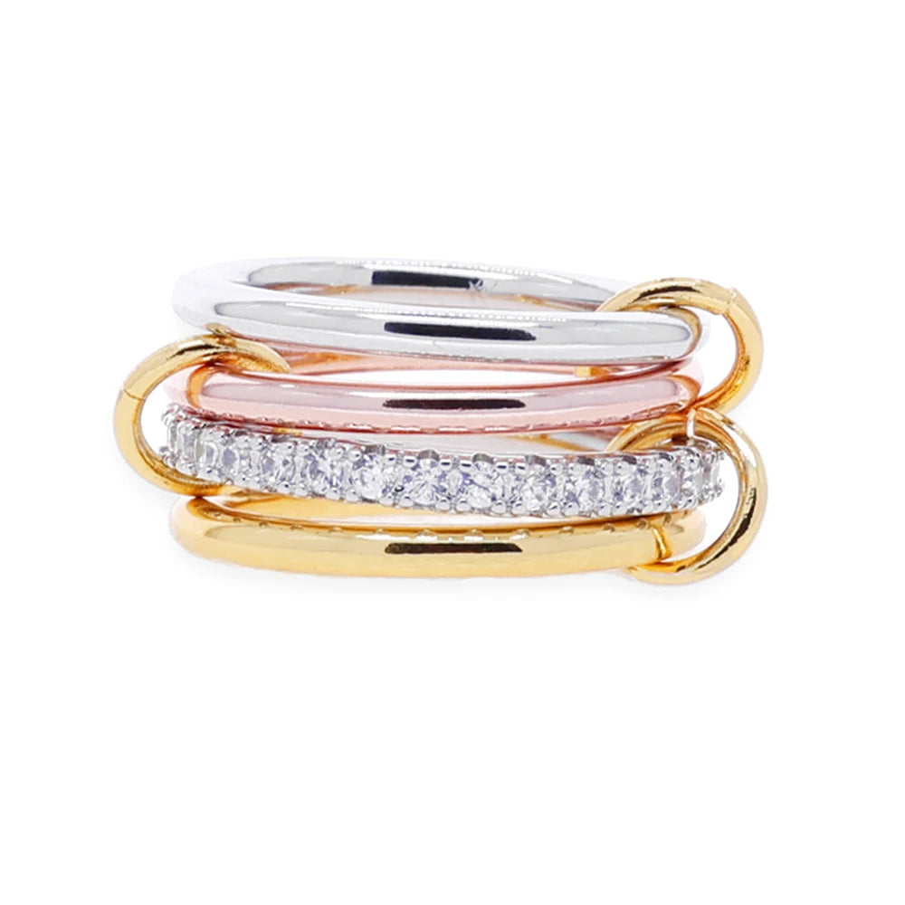 Gold Tone Pink Zircon Stacking Band Rings for Women