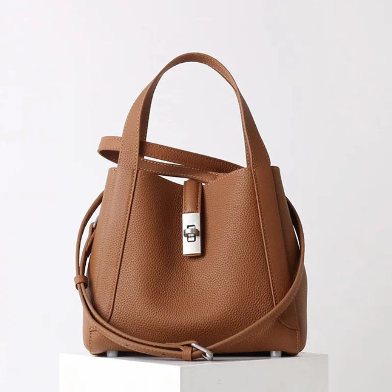 Brand Genuine Leather Basket Bag Women Luxury Fashion Simple Texture Tote Bag New Versatile High-end Shoulder Bag Messenger Bag