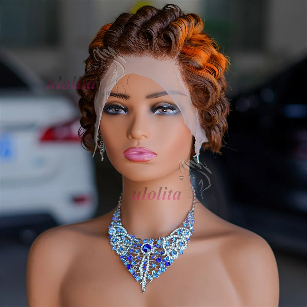 Chocolate Brown Pixie Cut Lace Front Human Hair Wig for Women