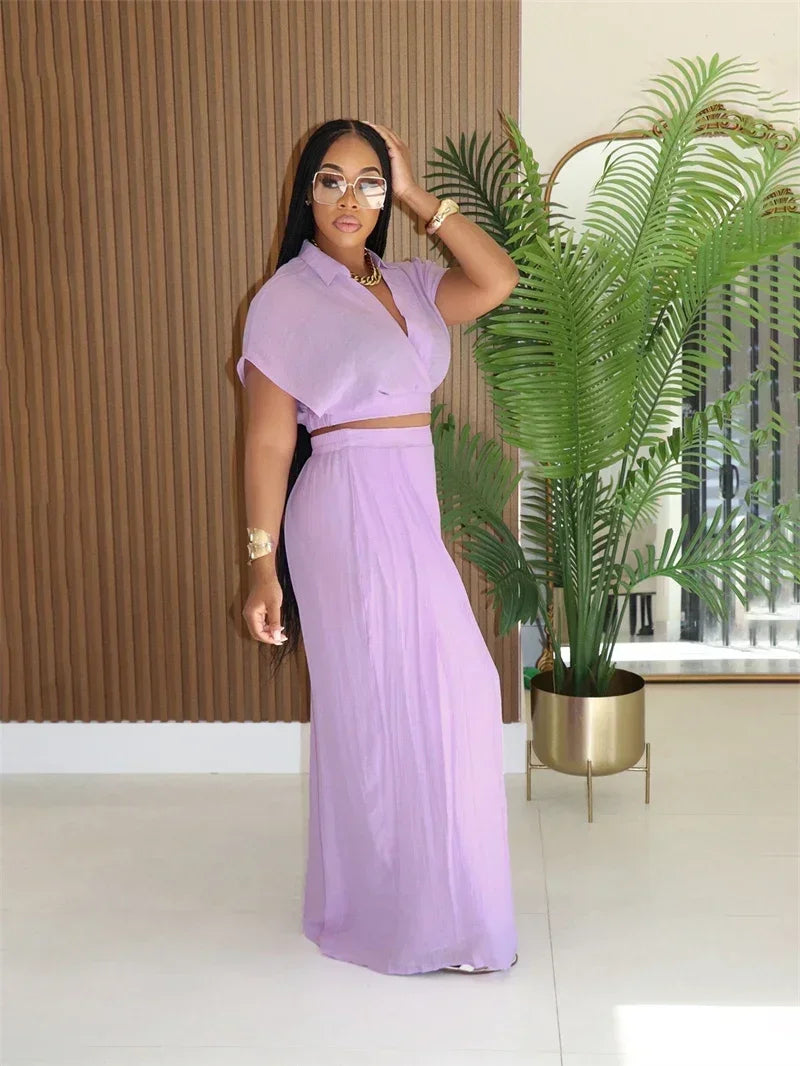 Relaxed Casual Crop Top And Wide Leg Pants Set for Women