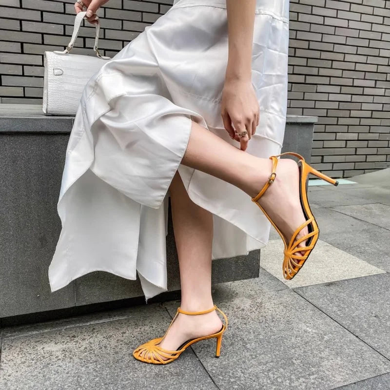Elegant Narrow Band T-Strap High Heel Sandals for Women