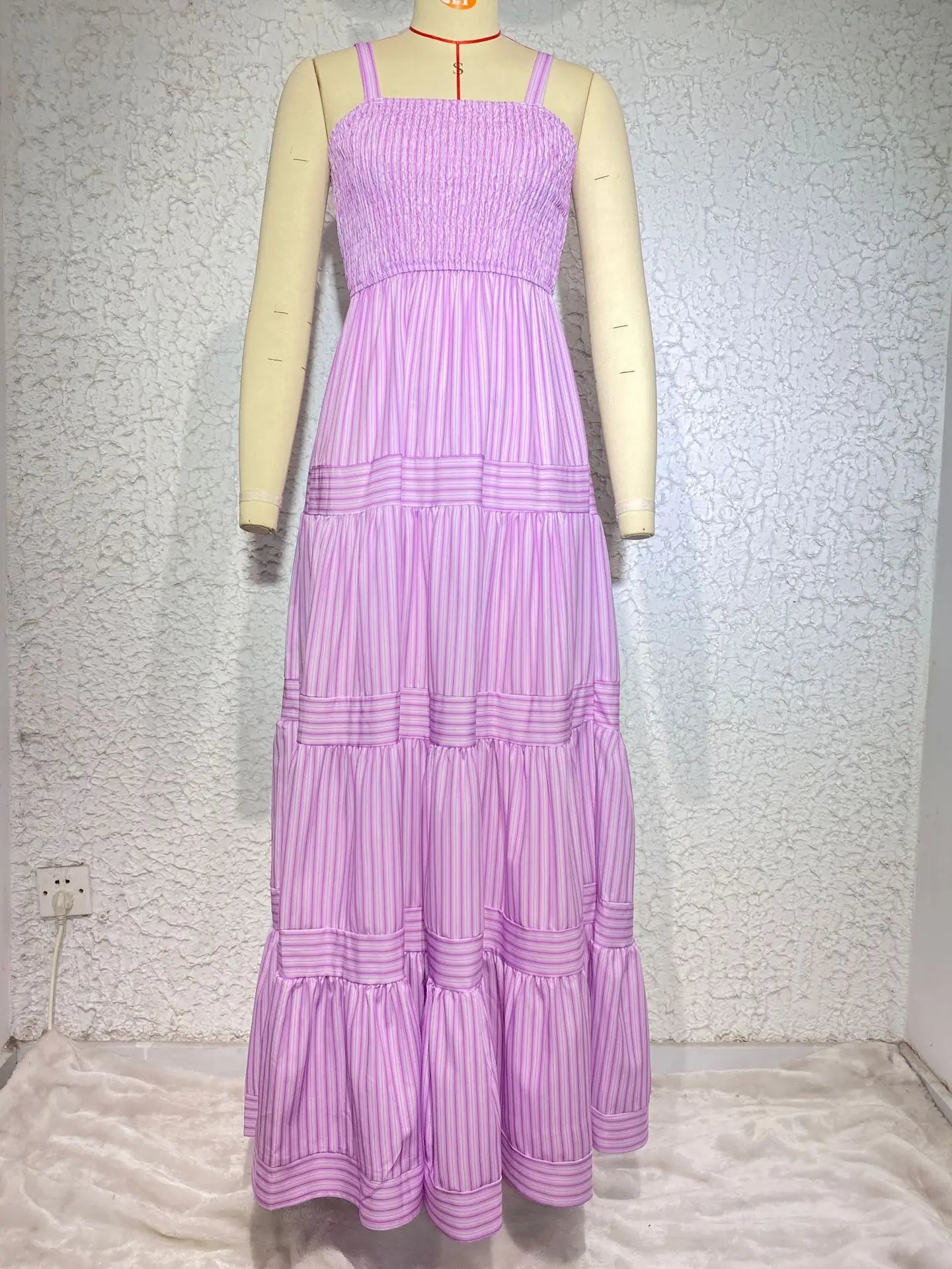 Elegant Striped Spaghetti Strap Maxi Dress for Women