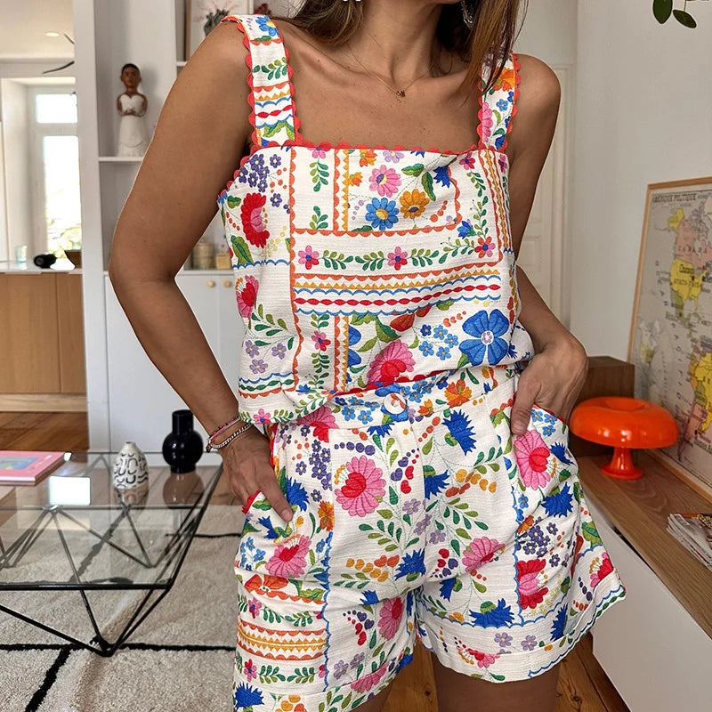 Backless Summer Blouse and Matching Shorts Set for Women