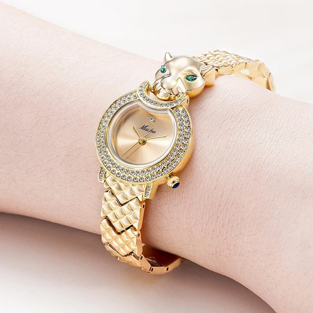 Wristwatch Leopard Print 3D Bling Diamond Dial Alloy Case Quartz Movement Casual Style