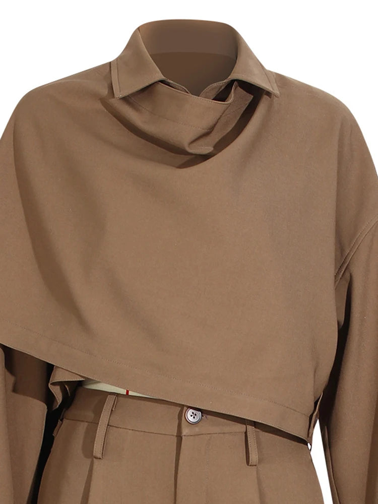 Caramel Shirt and Wide Leg Pants Two Piece Set for Women
