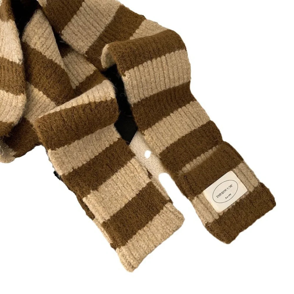 Striped Knit Scarf Wrap With Pockets