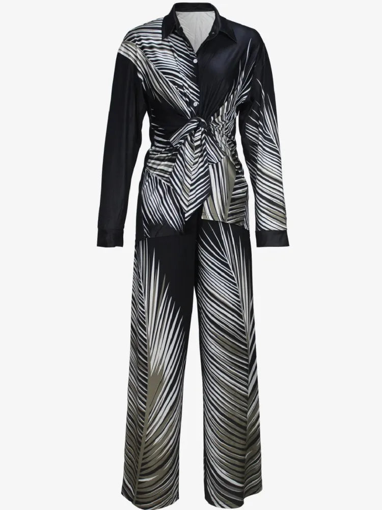 Striped Blouse And Pants Two Piece Outfit Set for Women