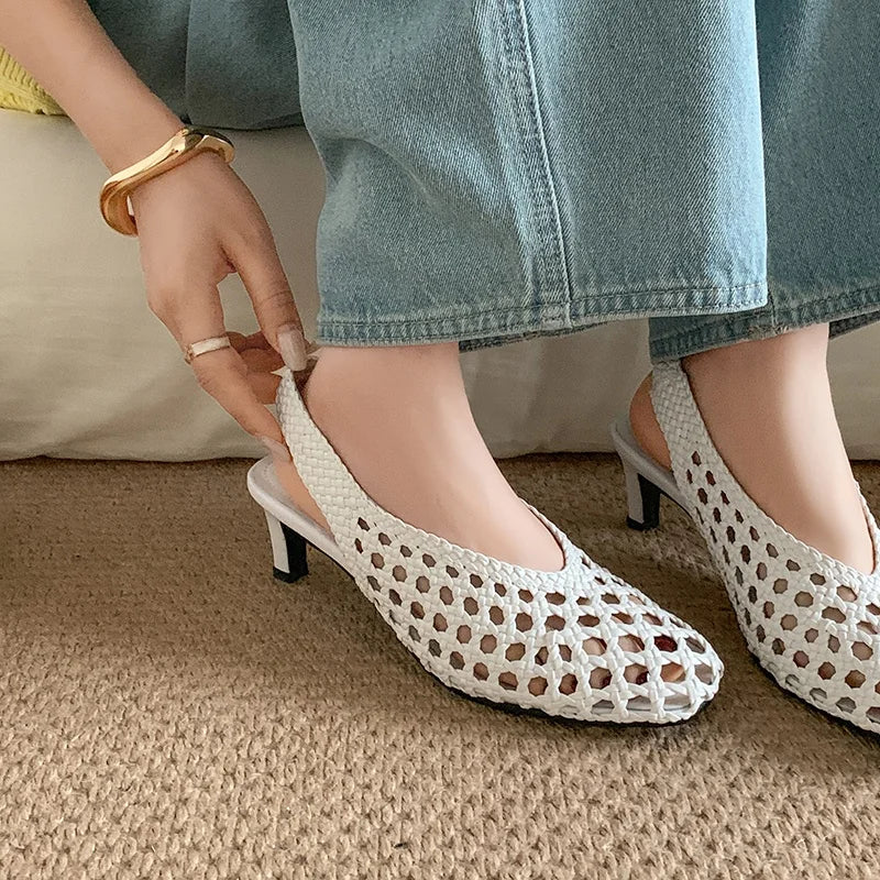 Handmade French Style Cut Out Weave Sandals for Women