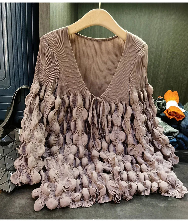Elegant Lace Up Pleated Long Sleeve Coat for Women