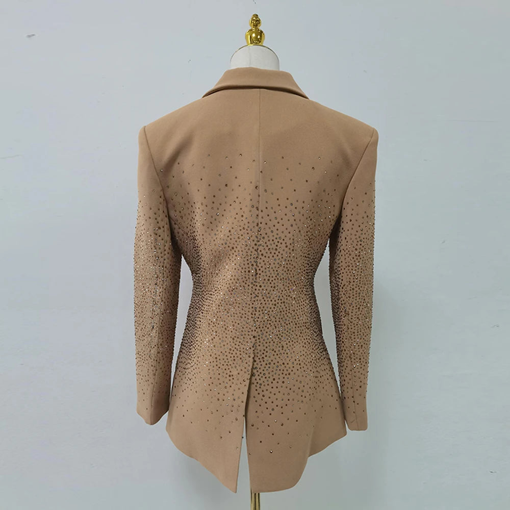 TWOTWINSTYLE Temperament Spliced Diamonds Jackets For Women Lapel Long Sleeve Designer Blazer Female Fashion Style New KJA534367