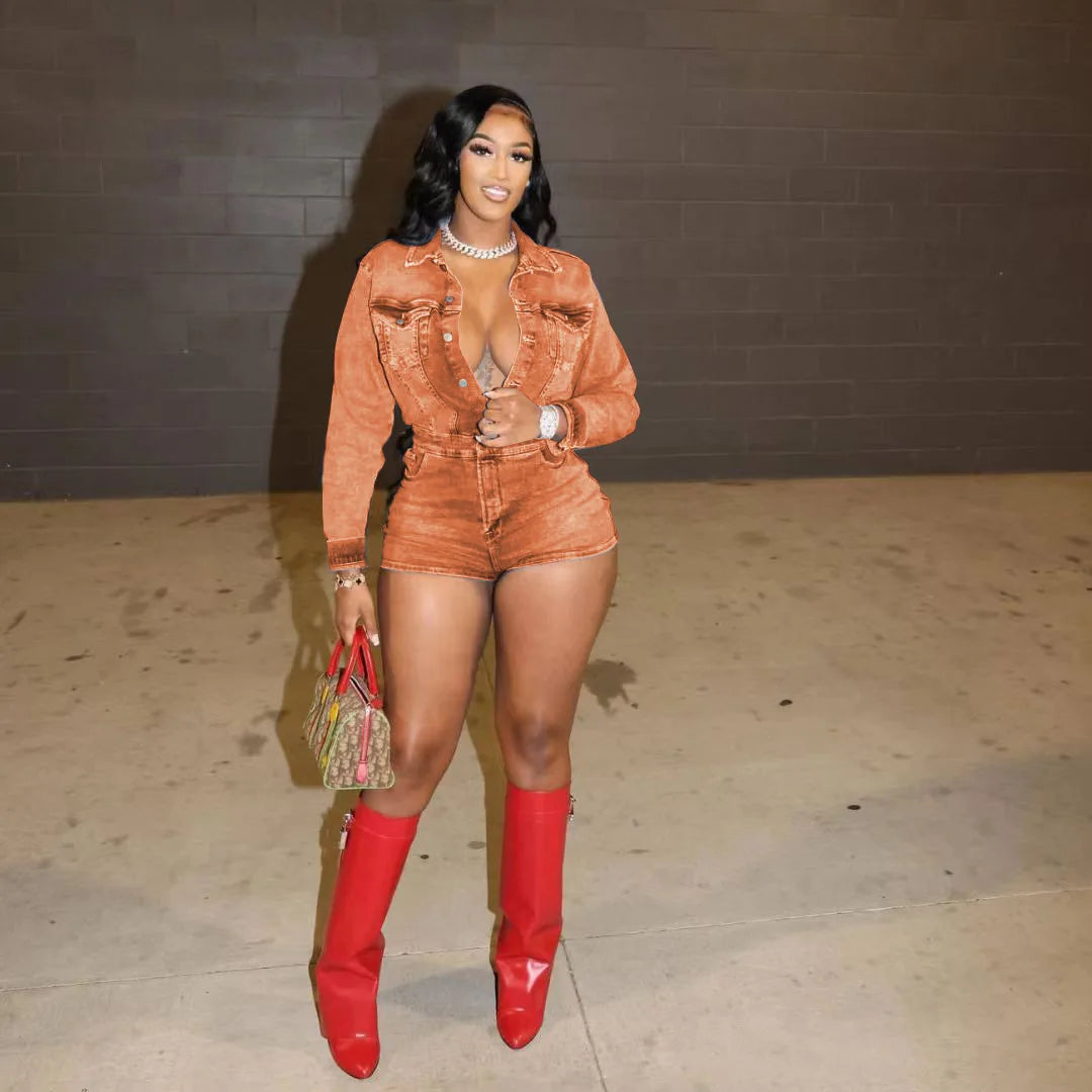 Trending Denim Skinny Fit Bodycon Romper for Women