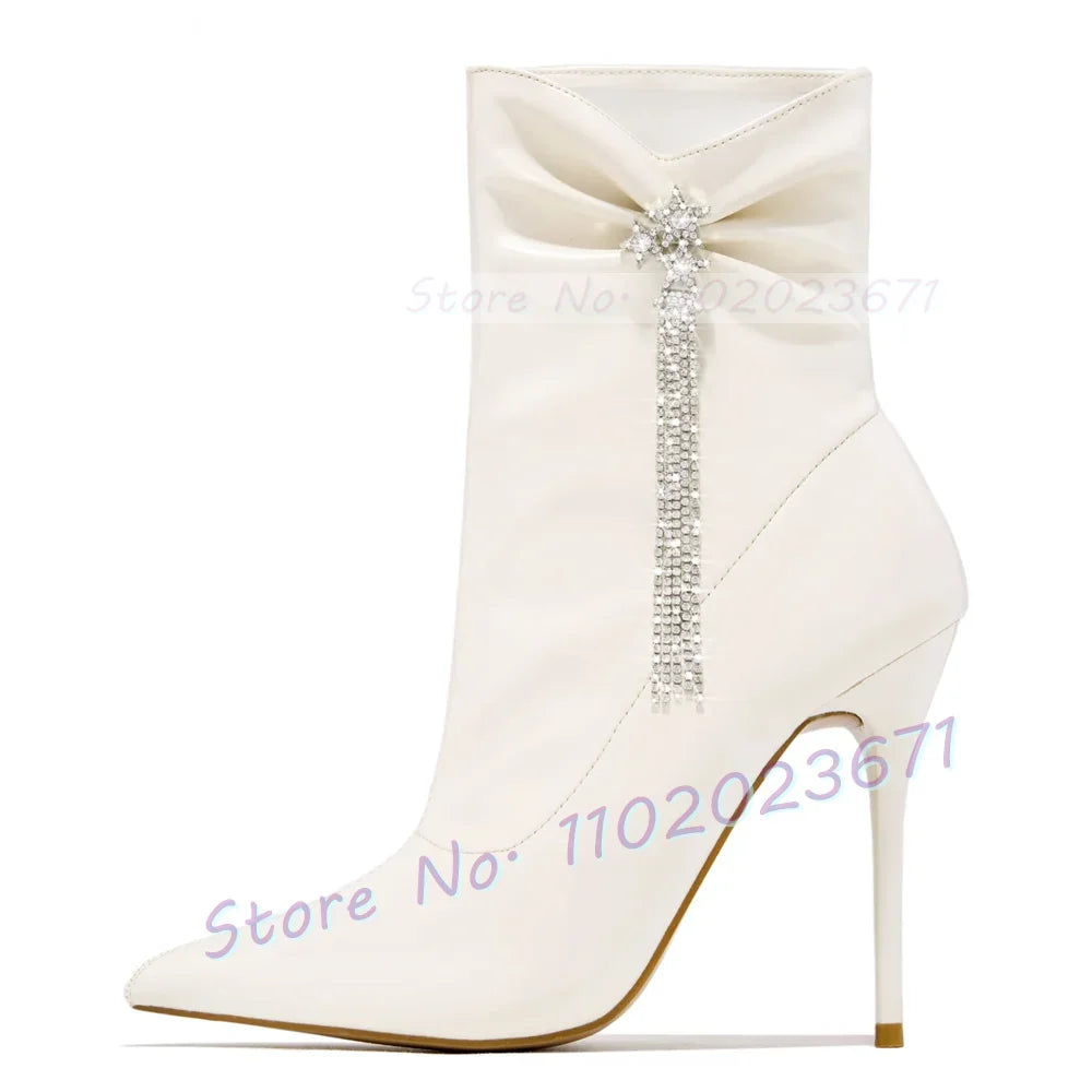 Pink Crystal Rhinestone Fringe High Heel Ankle Boots for Women