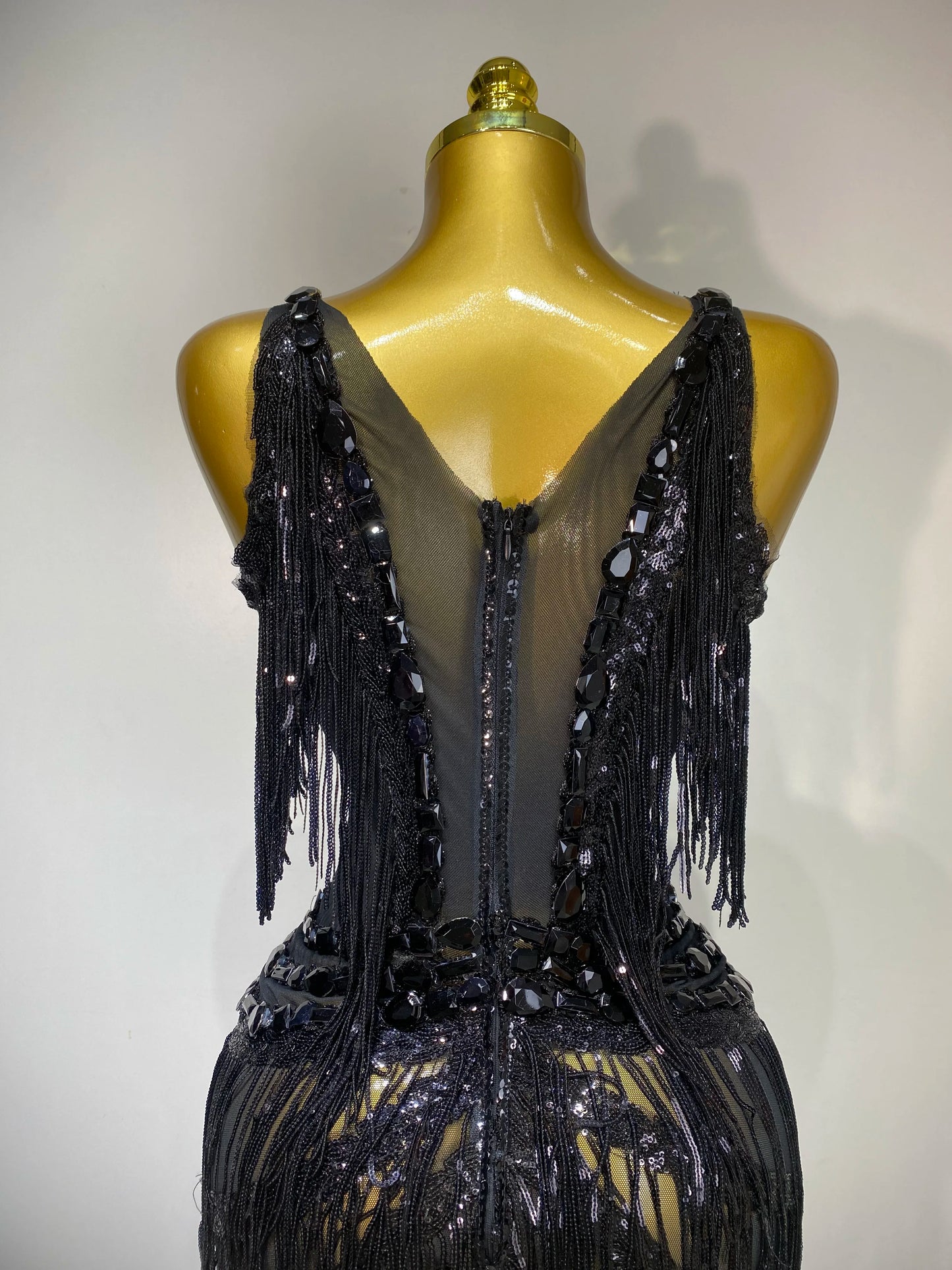 Gold Rhinestones Fringe Jumpsuit